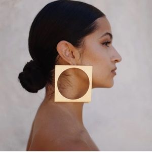 Mirror geometric acrylic oversize gold earrings.